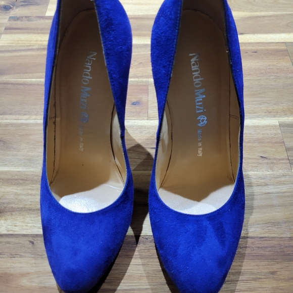 Quality Nando Muzi Beautiful Indigo Blue Suede High Heels Made In Italy - Picture 3 of 8